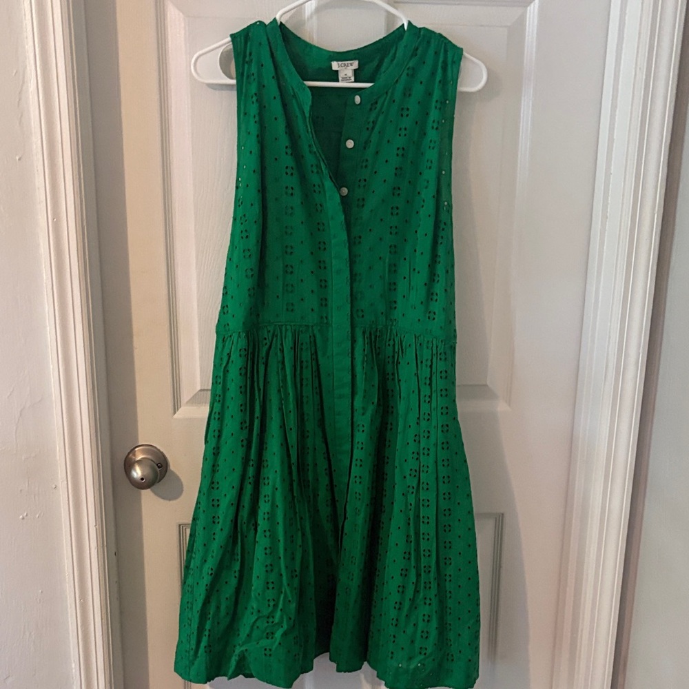 J. Crew Green Eyelet Midi Dress